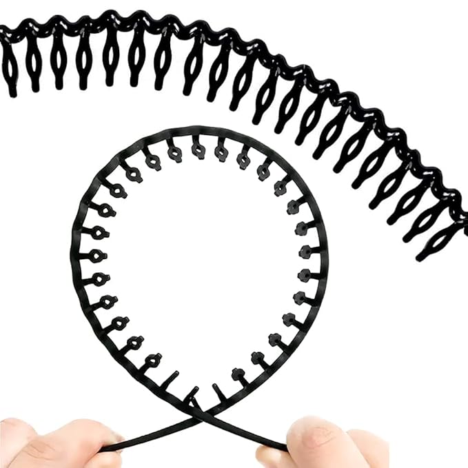 8 PCS Fashion Effortless Plastic Headbands with Teeth Comb Black Skinny Headbands No Slip Hair Accessories Bands for Women Men Teen Girls, Bright Black