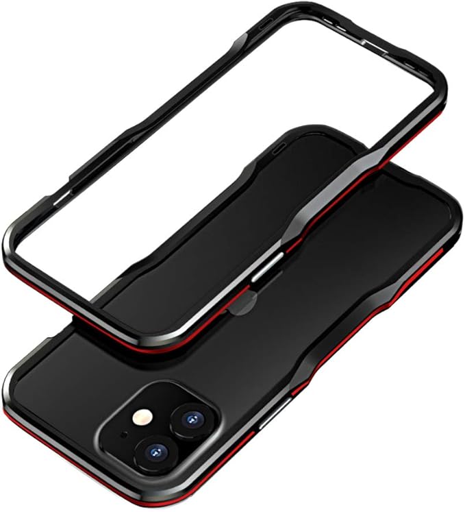 HENGHUI Aluminum Bumpers Compatible with iPhone 12 Mini 5.4-INCH Bumper Case Metal Frame Bumper Cover Shock Absorbent Slim Cool Design (iPhone12Mini, Black+Red)