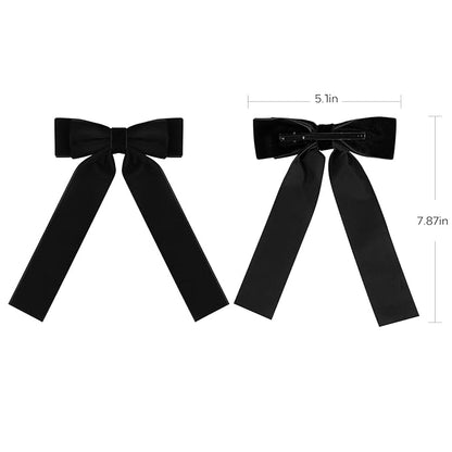 2PCS Handmade Velvet Bow Hair Clips, Headbands for Women Girls, Elegant Hair Ties Hair Styling Accessories, Hair Band Set, Gifts for Mom, Yoga Outdoor Headdress Decor, Black