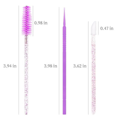 300 PCS Eyelash Extension Supplies Kit Disposable Micro Swab Brush Eyebrow Spoolies Lip Stick Brush Mascara Wand Applicator Makeup Brush Tool (Purple Sets)