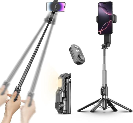 Selfie Stick Gimbal Stabilizer, Single Axis Stabilizer Tracking Selfie Stick with Tripod 360° Rotation with Remote Control for iPhone/Andriod for Vlog Live Broadcast TIK Tok YouTube Vlogging Black