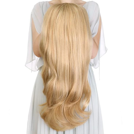 24 Inch Blond Wavy 3/4 Half Wig Long lightest Synthetic Hair Extensions Capless Wigs Hair Clips Extension For Women 210g（24“ #3）