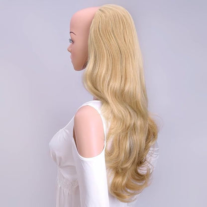 24 Inch Blond Wavy 3/4 Half Wig Long lightest Synthetic Hair Extensions Capless Wigs Hair Clips Extension For Women 210g（24“ #3）