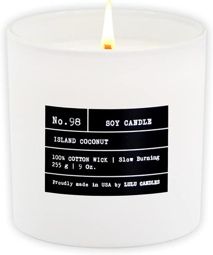 Lulu Candles | Island Coconut | Luxury Scented Soy Jar Candle | Hand Poured in The USA | Highly Scented & Long Lasting (9 Oz.)