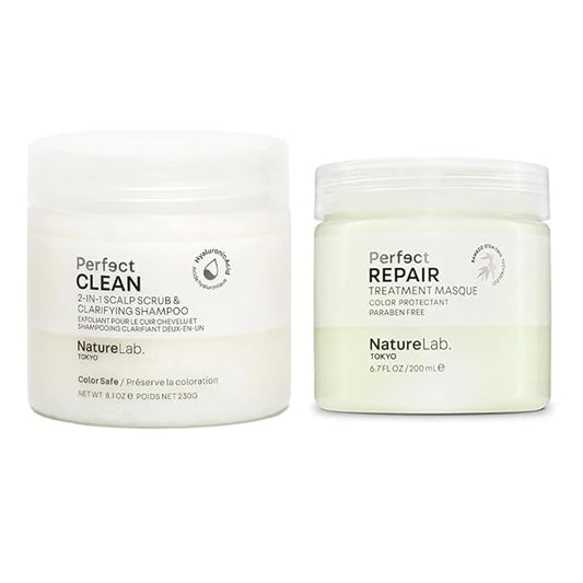 NATURELAB. TOKYO Perfect Clean & Repair Treatment Duo: Perfect Clean 2-in1 Clarifying Scalp Scrub and Shampoo 8.1 oz & Perfect Repair Treatment Masque 6.7 oz