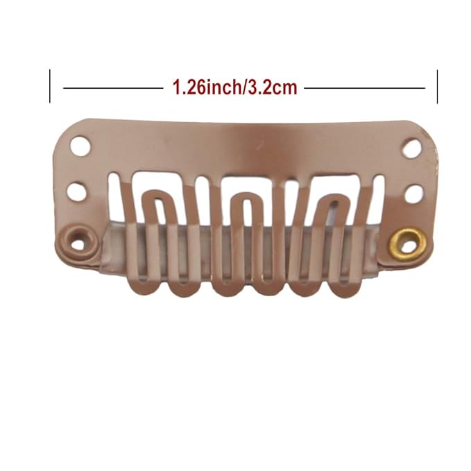 20pcs Stainless Steel U-Shape Snap Clips for Hair Extensions, Wigs, and Hairpieces - Wig Accessories and Combs (Light Brown)