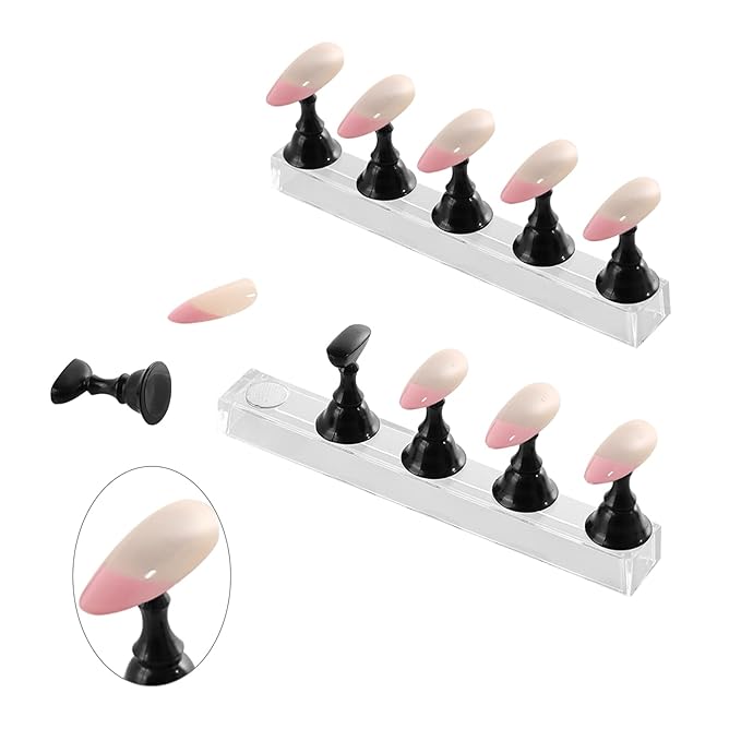 4-in-1 Black Nail Stand & Holder - Magnetic Tips, Beginner Acrylic Nail Art Kit, Salon Equipment & Decor