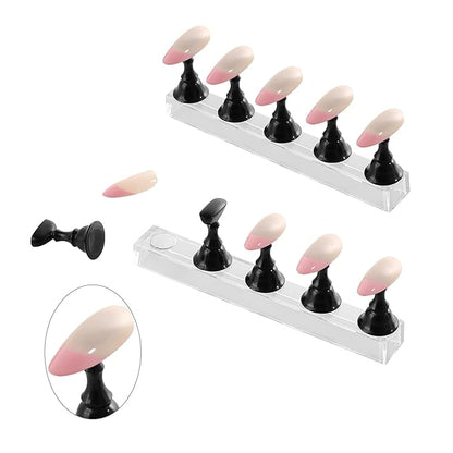 4-in-1 Black Nail Stand & Holder - Magnetic Tips, Beginner Acrylic Nail Art Kit, Salon Equipment & Decor