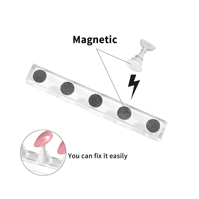 4 Sets White Nail Stand for Press on Nails Display, Magnetic Fake Nail Tips Holder for Painting Nails Practice, Beginner Acrylic Nail Art Kit Accessories, Nail Salon Equipment and Decorations