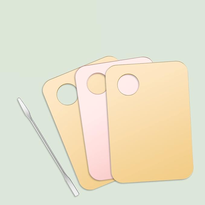 4 Pcs Makeup Mixing Tray Palette with Spatula - Foundation, Eye Shadow, Lipsticks, Nail Art - Beauty Salon (Pink and Transparent)