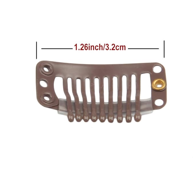 20pcs 9-Teeth Stainless Snap Comb Wig Clips, Hair Extension Clips, Wig Accessories Clip, Diy Clips for Hairpieces Wigs hair extensions (Dark Brown)