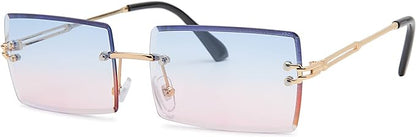 Rectangle Sunglasses for Men/Women Small Rimless Square Shade Eyewear