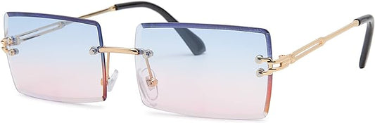 Rectangle Sunglasses for Men/Women Small Rimless Square Shade Eyewear