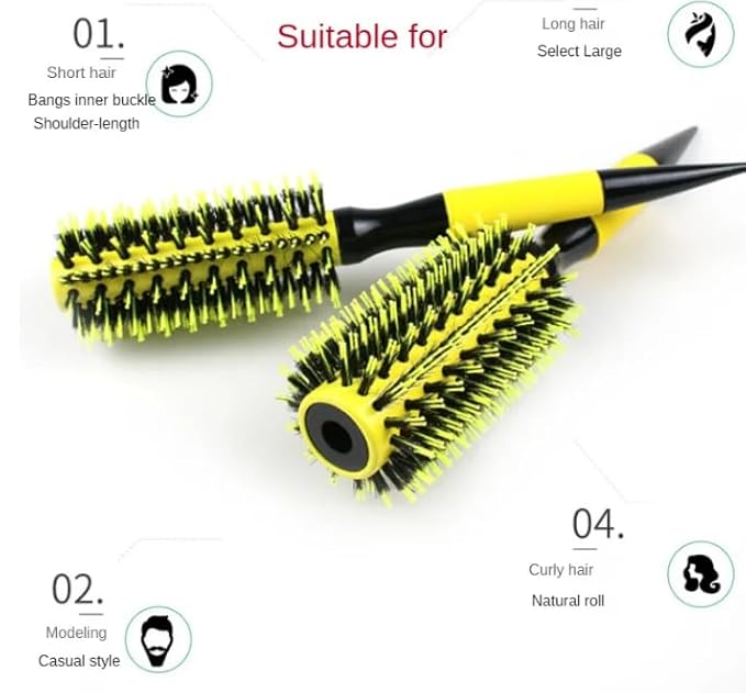 3-in-1 Brazilian Hair Brush Curler/Straightener (#18) for All Hair Types, Yellow and Black, Men, Women, Children