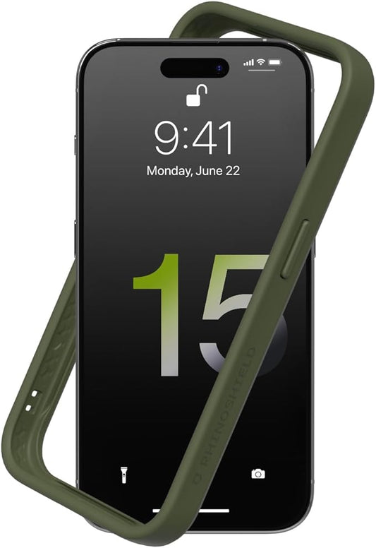 RhinoShield Bumper Case Compatible with [iPhone 15 Pro Max] | CrashGuard - Shock Absorbent Slim Design Protective Cover 3.5M / 11ft Drop Protection - Camo Green