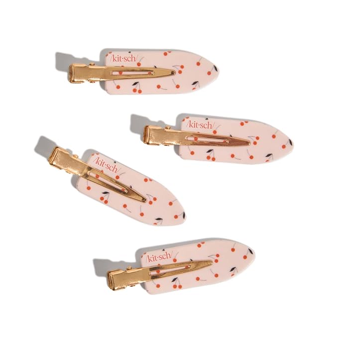 Kitsch Creaseless Hair Clips for Women - No Bend, No Crease Hair Clips For Styling, Makeup Application and Face Wash - Recycled Acrylic - Cherry Print, 4pcs