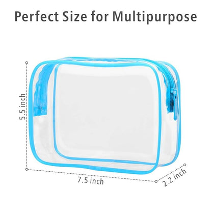PACKISM Clear Cosmetic Bag, TSA Approved Clear Makeup Bag Travel Toiletry Bag, Beauty Quart Size Bag, 3 Pack, Black White Blue
