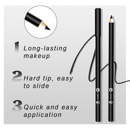 12 Pcs Black Eyeliner Penicls Eyebrow Set for Women, Highly Pigmented, Easy to Color, Long Lasting,Professional Eye Makeup Pencil, Soft & Smooth (12Pcs-Smooth Creamy Black Pencil)