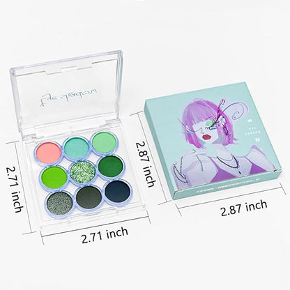 9 Colors Green Olive Matte Shimmer Eyeshadow Palette for Eye Makeup,High Pigmented Pink Emerald Mint Eye Shadow Primers Powder Palet de sombras de ojos