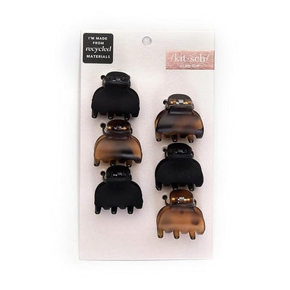 Kitsch Recycled Plastic Mini Hair Clips for Women - Tortoise & Black Claw Clips for Thin Hair, 6 pcs