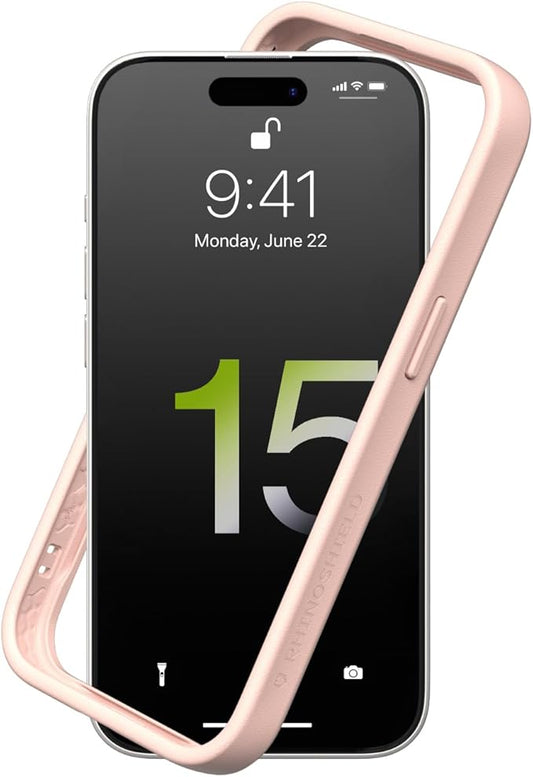 RhinoShield Bumper Case Compatible with [iPhone 15] | CrashGuard - Shock Absorbent Slim Design Protective Cover 3.5M / 11ft Drop Protection - Blush Pink