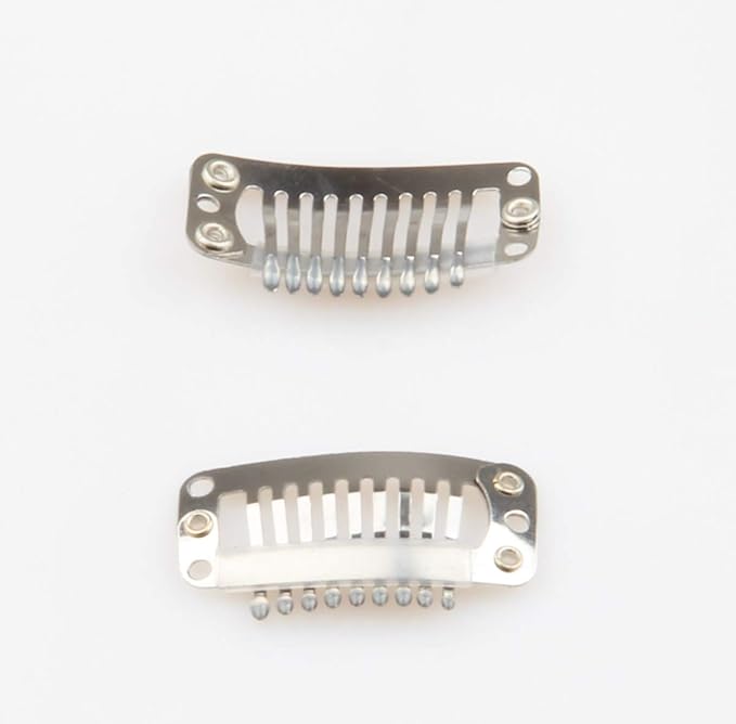20pcs Metal Snap Clips for Hair Extensions DIY Stainless Steel Wig combs Hair Wig Cap Wig 9-Teeth 32mm 1.2g/pc (Silver color)