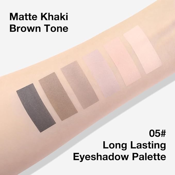 6 Color Eyeshadow Makeup Palette, 6 Light Nude Dark Nude Brown & Purple Dark Brown Black Eyeshadows Palette, Everyday Matte Finish Eye Makeup Looks, Travel Friendly Size, Built-in Mirror 05#