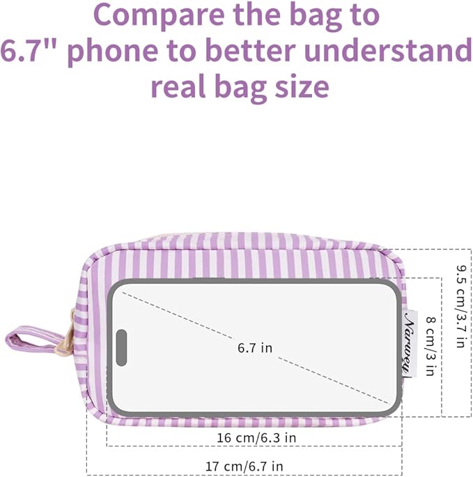 Narwey Small Makeup Bag for Purse Travel Makeup Pouch Mini Cosmetic Bag Zipper Pouch for Women (Purple Stripe, Small)