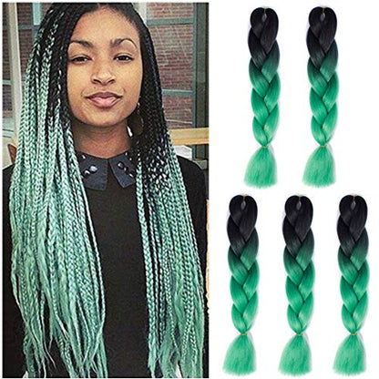 Ombre Braiding hair synthetic Crochet braids twist 24inch 5pcs/lot 100g Ombre two three tone Jumbo braid hair extensions Dreadlocks (black-green)