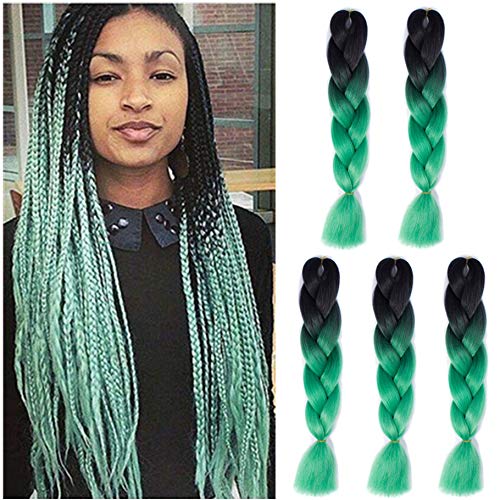 Ombre Braiding hair synthetic Crochet braids twist 24inch 5pcs/lot 100g Ombre two three tone Jumbo braid hair extensions Dreadlocks (black-green)