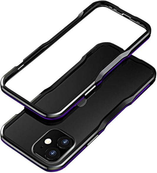 HENGHUI Aluminum Bumpers Compatible with iPhone 12 Mini 5.4-INCH Bumper Case Metal Frame Bumper Cover Shock Absorbent Slim Cool Design (iPhone12Mini, Black+Purple)