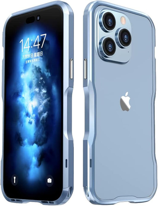 HENGHUI iPhone 14 Pro Aluminum Bumpers Bumper Case Metal Frame Bumper Cover Shock Absorbent Slim Cool Design (LightBlue)