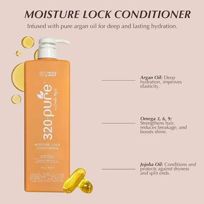 320Pure Moisture Lock Conditioner 32oz, Hydrating, Moisturizing Hair Conditioner for Women & Men, Sulfate-Free, Keratin & Argan Oil Formula for Color-Treated, Damaged, Dry, Straight and Curly Hair