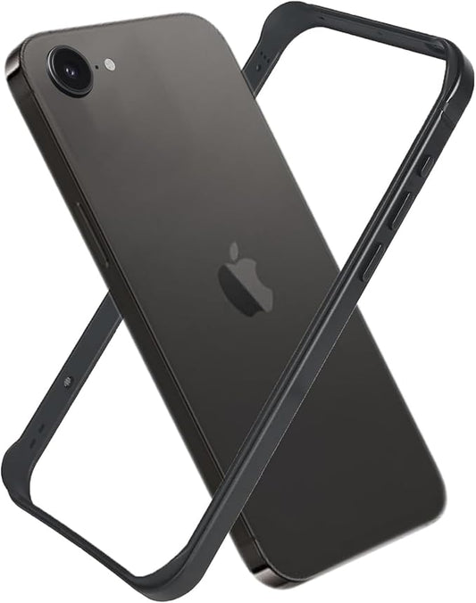 for iPhone 16e Bumper Case Metal, Aluminum Alloy + TPU Bumper Frame Slim Fit No Back Design Excellent Heat Dissipation Compatible with MagSafe 4 Corner Raised Shockproof (Black)