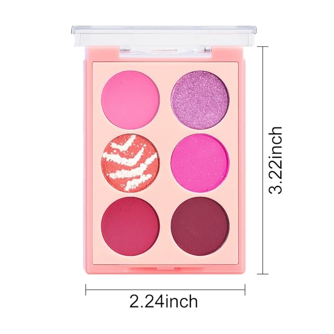 Six Colors Glitter Matte Eyeshadow Palette,Pink Purple Orange RosePink Dark Red Shimmer Sparkly Eyeshadow Palette Makeup,Prom Eyeshadows Long-Lasting Waterproof Red Pink Women Girls Eye Shadow 01