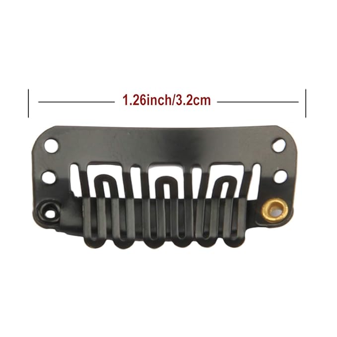20 Pcs U-Shape Stainless Steel Snap Clips for Hair Extensions, Wigs, Hairpieces - Black Wig Accessories Clips & Combs