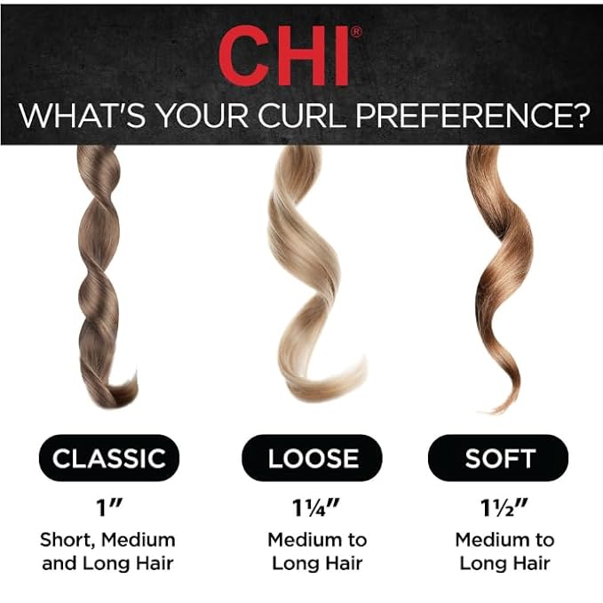 CHI Spin N Curl, Curling Iron For Healthy & Shiny Effortless Curls & Waves, Provides Preset Temperature Settings For Each Hair Texture, Onyx Black