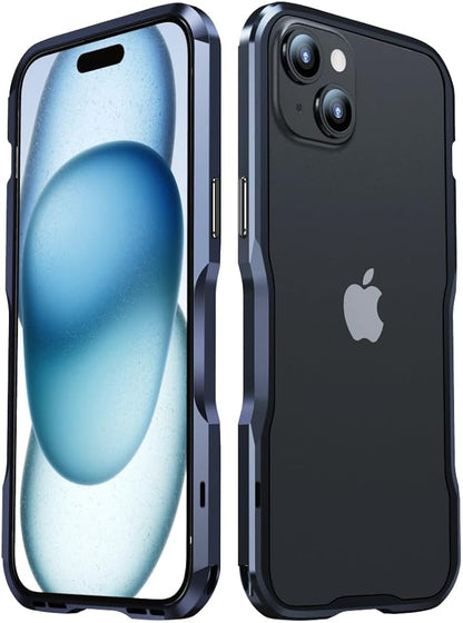 HENGHUI Aluminum Bumpers for iPhone 15 Bumper Case with Strap Hole Metal Frame Bumper Cover Shock Absorbent Slim Cool Design (Blue)