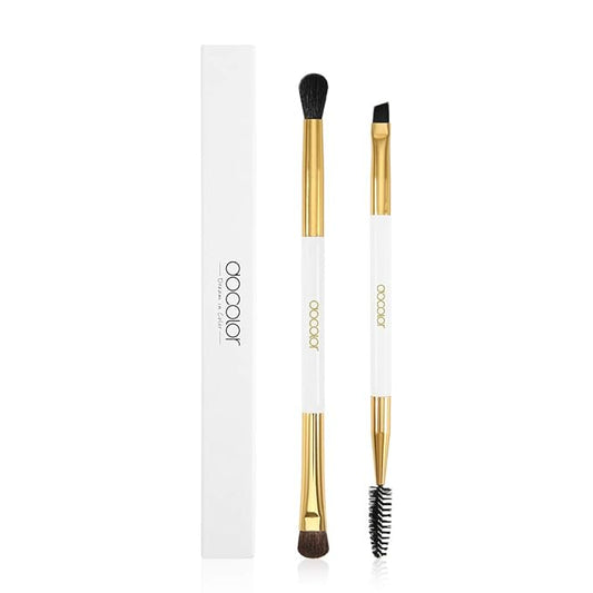 Docolor Duo Eyebrow Brush with Eyeshadow Brushes, 2PCS Professional Angled Eye Brow & Spoolie Brush Premium Synthetic Bristles Perfect for Lining Shaping Brows, Spoolie for Brows/Lashes(White&Golden）