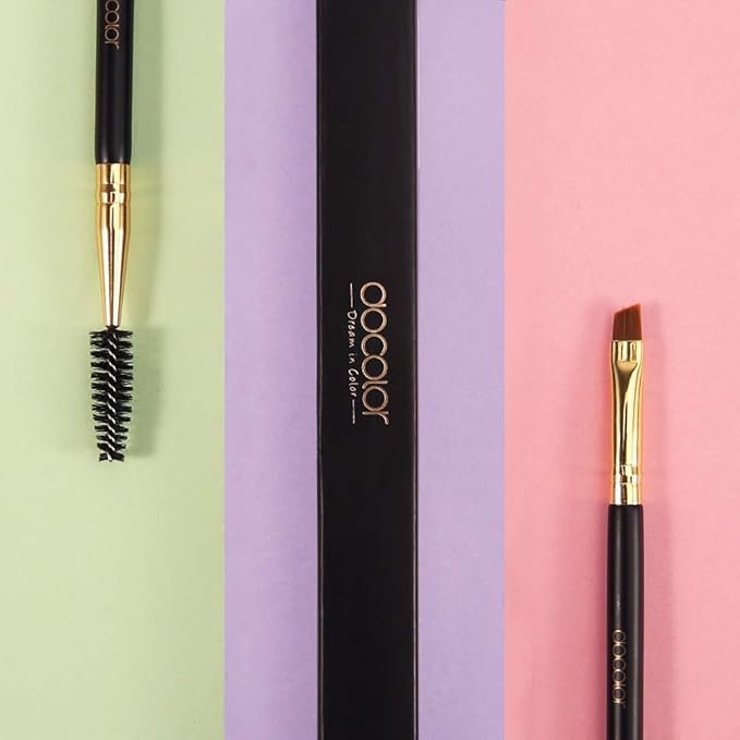 Docolor Duo Eyebrow Brush,Professional Angled Eye Brow Brush and Spoolie Brush Perfect for Lining and Shaping Brows, Spoolie for Brows or Lashes Black