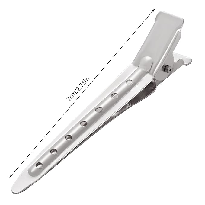 24 Packs Duck Bill Clips, Bantoye 2.75 Inches Rustproof Metal Alligator Curl Clips with Holes for Hair Styling, Hair Coloring, Silver