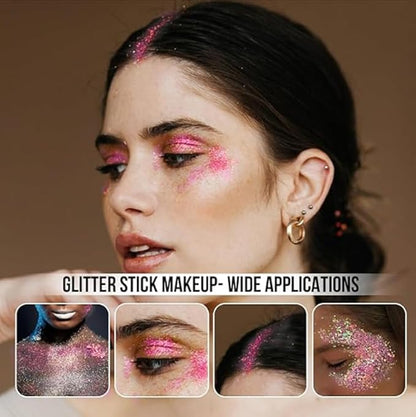 Holographic Flash Stick, Holographic Glitter Cosmetics-Body, Face, Eyes, Hair, Nail Makeup, Colorful Stage Makeup，Party Carnival Shining Glitter， Festival Loose Glitter Set (04# Green)