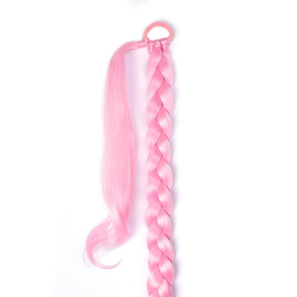 2 Pack Pink Long Braided Ponytail Extension with Hair Tie Straight Wrap Around Hair Extensions Ponytail Natural Soft Synthetic Hair Piece for Women
