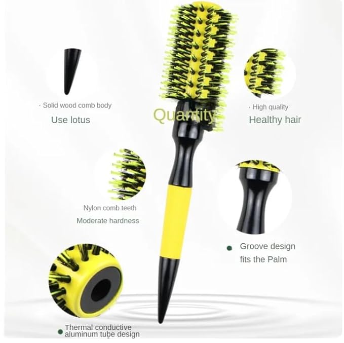 3-in-1 Brazilian Hair Brush Curler/Straightener (#18) for All Hair Types, Yellow and Black, Men, Women, Children
