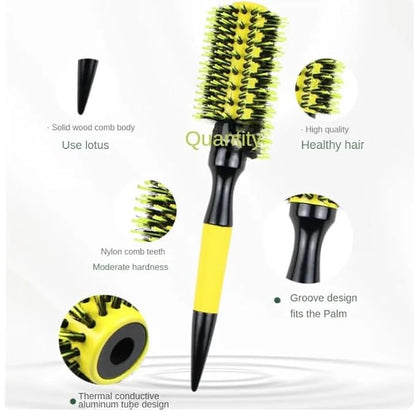 3-in-1 Brazilian Hair Brush Curler/Straightener (#18) for All Hair Types, Yellow and Black, Men, Women, Children