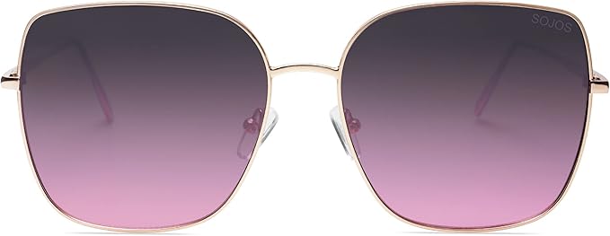 SOJOS Trendy Oversized Square Metal Frame Sunglasses for Women Men Retro Big Flat Lens UV Protection Sunglasses SJ1146