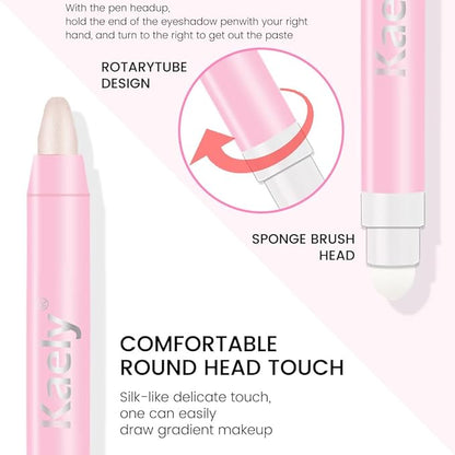 2-in-1 Cream Eyeshadow & Highlighter Stick, Waterproof Pearl Nude Pink Shimmer Eye Shadow Pencil for Women, Long-Lasting Pigmented Makeup, sombras para ojos 14