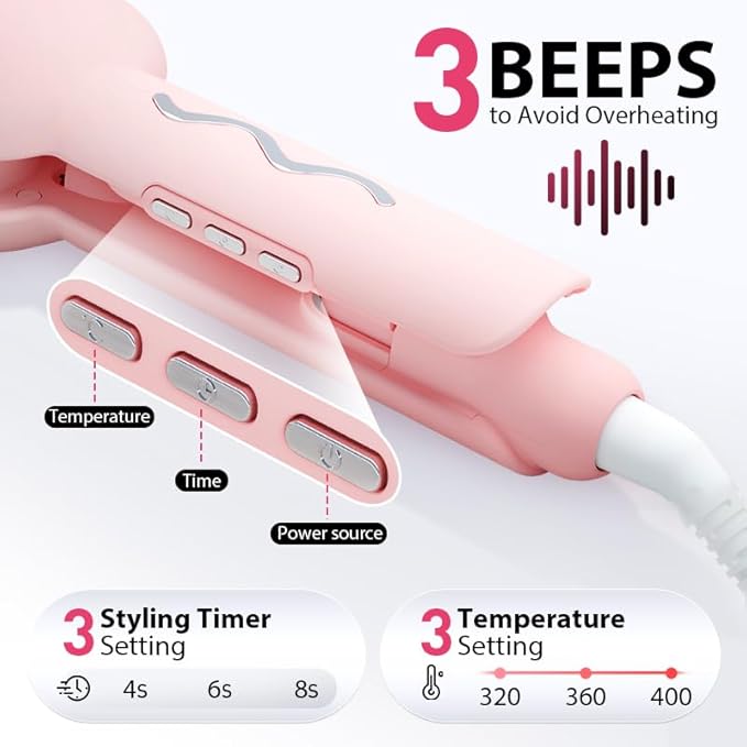 NOVUS Waver Curling Iron, Beach Waves Curling Wand, Ionic Hair Waver with Anti-Scald Hair Crimper, Easy to Use, 2 Barrel Hair Crimper for Short Hair Women, Pink, 1.25 Inch