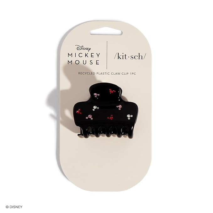 Kitsch Mickey/Minnie Recycled Plastic Rhinestone Puffy Claw Clips, Hair Clips for Women Girls, Hair Claw Clips for Thick Hair, Claw Hair Clips for Thin Hair, 1 Piece (Black)