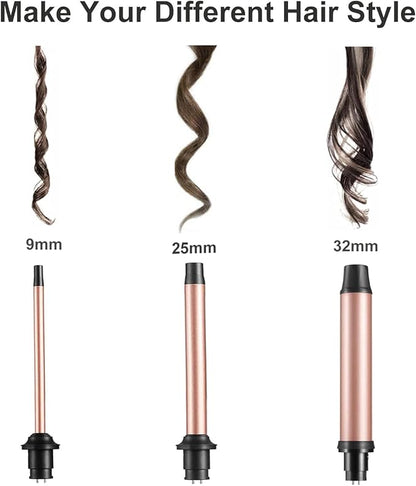 3 in 1 Curling Iron Set, Hair Curling Wand Set with 3 Interchangeable Ceramic Curling Barrel(0.35”-1.25”), Instant Heat Up, Dual Voltage Hair Curler Beach Waves, Include Glove